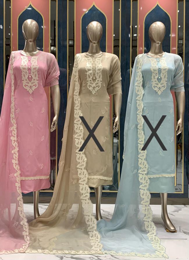 Pure Organza Pink Traditional Wear Cut Work Punjabi Dress Material